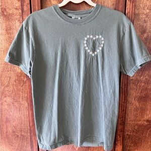 Comfort Colors Sage Green Tee with Floral Embroidery